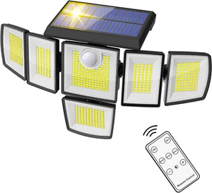 Solar Outdoor Lights, 6 Heads Solar Powered Flood Lights, 4000LM LED Outdoor Mot - Picture 1 of 9