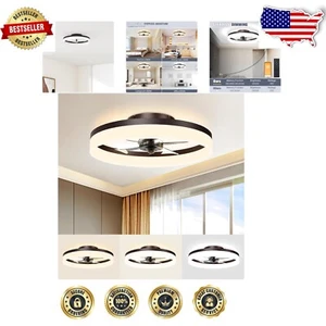 Elegant 19.7in Brown Ceiling Fan with Smart LED Lights, Remote & Memory Function - Picture 1 of 9