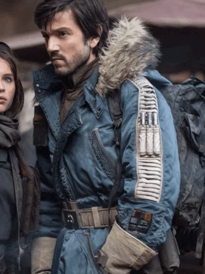 Handmade Star Inspired Wars Rogue One Captain Cassian Andor Blue Parka Jacket - Image 1 of 4