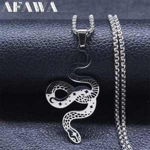 Witchcraft Snake Necklace Stainless Steel Witch Moon Necklace Gothic Jewelry - Picture 1 of 6