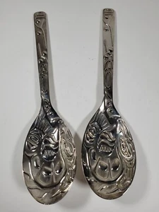 Haisla Heiltsuk Paul Widsor Silverplate Salad Servers Salmon Design Spoons - Picture 1 of 5