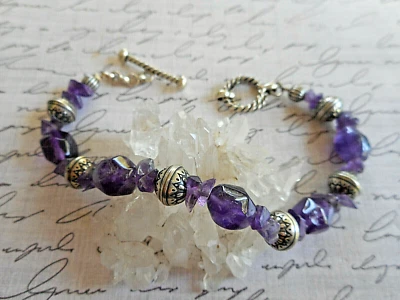 Carolyn Pollack Oxidized Sterling Silver Amthyst Bead Bracelet  26P-4 Foto 1 de 4