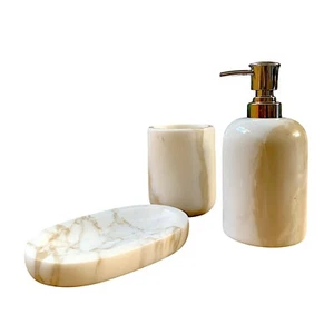 Set da Bagno in Marmo Calacatta Oro Bicchiere Dispenser Sapone Accessori Marble - Photo 1 sur 7