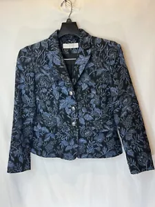 Tahari Arthur S Levine Tapestry Black w/ Blue Floral Blazer Jacket 4P Petite - Picture 1 of 3
