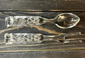 Clear Glass Serving Spoon and Fork 9 1/2" Mid-Century Unknown Manufacturer - Picture 1 of 7