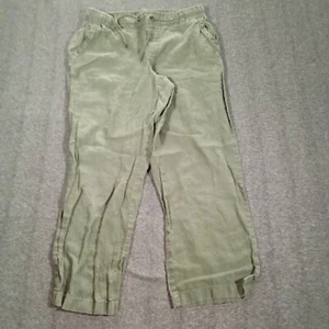LL Bean Pants Women 12 Petite Green Linen Casual Hiking Camping Favorite Fit - Picture 1 of 17