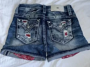 Miss Me Signature Stretch Jean Shorts Size 25 Red Bandanna Pocket - Picture 1 of 13