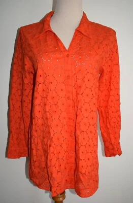 Nueva Camisa Nicole Miller Mediana Artelier Naranja Manga Larga Botón Algodón Top Foto 1 de 3