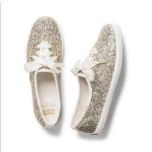 Keds X Kate Spade New York Womens 6 Wide Cream Glitter Sneaker Lace Up - Picture 1 of 10