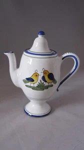 Italy Coffee Pot Server Birds S Gimignano Blue White Yellow Stoneware Stylized - Imagen 1 de 13
