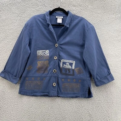 Vintage Nina Piccalino Blazer Women 12 Navy Blue Brown Aztec Print Boho Jacket - Image 1 of 4