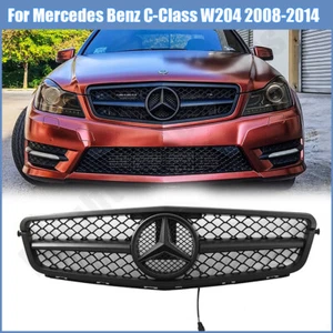 Front Grille Fit For 08-14 C-Class W204 C250 C300 C350 W/LED Emblem Matte Black - Picture 1 of 8