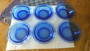 6 PLATOS DE BAYAS MODERNTONE antiguos de vidrio de la depresión azul cobalto, 5" - Imagen 1 de 4