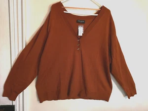 Lane Bryant Womens Sweater 26/28 Plus Burnt Orange Button V-Neck Long Sleeve - Picture 1 of 4