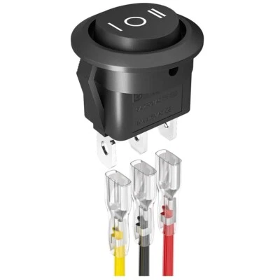 LITHUKI Black 2-Way 12V Round Rocker Switch ON/OFF/ON 3-Pin 20mm Toggle Wires for Car