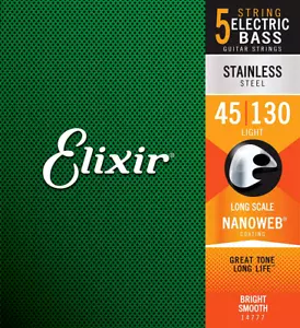 14777 Elixir Nanoweb Stainless Steel 45-130 5-String Bass Guitar Strings - Picture 1 of 1