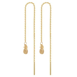 pineapple women threader earring silver or gold tone with chain lightweight new - Picture 1 of 5