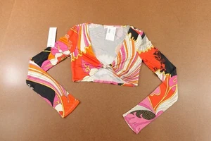 Ronny Kobo Womens Size XS Colorful Floral Jersey Long Sleeve Crop Top NWT - Picture 1 of 9