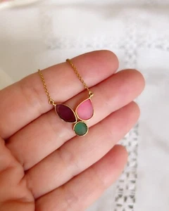 Shivam 925 Silver Necklace 18k Gold Plated With Flower Shape Gemstones - Picture 1 of 5