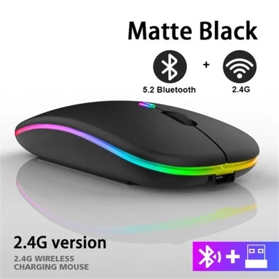 2.4g Wireless computer mouse Bluetooth RGB Rechargeable LED Backlit ship from US - Image 1 of 4
