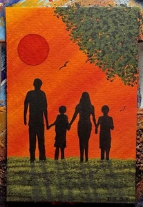 Tiny Miniatures Painting “ Family Sunset Walk ”4 x 6 ” -Artist Don Joslyn - Imagen 1 de 13