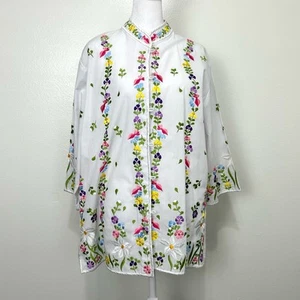 Vintage Embroidered Floral Top Womens 14 Caro Of Honolulu Flowers Blouse Boho - Picture 1 of 14