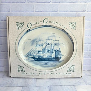 Plato de servir náutico Oxney verde ovalado Inglaterra barco envío nuevo en caja - Imagen 1 de 5