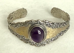 OR PAZ Sterling  Amethyst Cuff Bracelet PZ ISRAEL  Scroll Pattern New - Picture 1 of 3