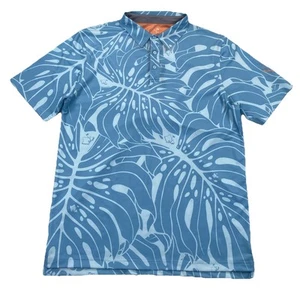 OAHU Golf Apparel Men’s Large Polo Shirt Blue Monstera 2.0 UV Blocking - Picture 1 of 5