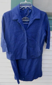 VINTAGE 60'S WOMEN'S 2PC BLUE LINEN JACKET  & SKIRT SUIT  SZ  SM/MED NO LABEL - Picture 1 of 6