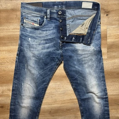 Jeans Diesel Hombres 31x32 Azul Tepphar Slim Zanahoria Elástico Ácido Lavado Aplastado 0824B Foto 1 de 4