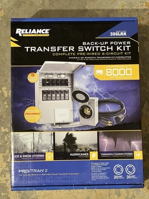 NUEVO Kit de interruptor de transferencia de energía de respaldo Reliance 8000 vatios 6 circuitos 30A - 306LRK Foto 1 de 3