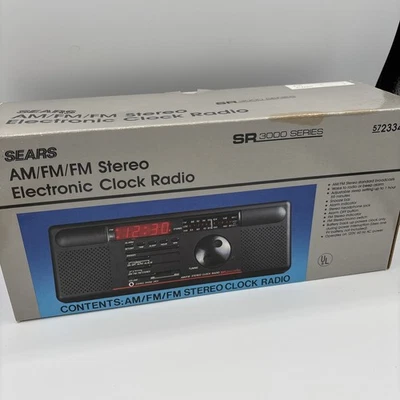 Vtg Rare NIB Sears RadioStereo Alarm Electronic Clock AM/FM SR3000Series New NOS - Image 1 of 4