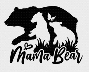 Mama Bear With 2 Cubs White Vinyl Decal Sticker - Picture 1 of 1