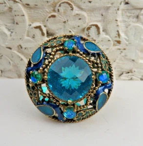 GORGEOUS SAJEN DEEP BLUE/GREEN QUARTZ AND BRONZE COCKTAIL RING SZ 8 - Picture 1 of 7