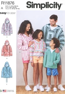 Simplicity R11876 West Coast Baja Hoodies for Family Sz XS-L, XS-XL UNCUT S9759 - Picture 1 of 7