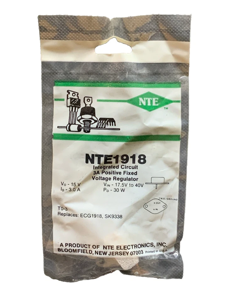 NTE1918 IC 3A Positive Fixed Voltage Regulator TO3 Replaces ECG1918 SK9338 - Image 1 of 1