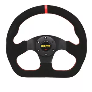 320mm MOMO Style Suede Leather Rally Drift Sport Steering Wheel Red Stitching - Picture 1 of 6