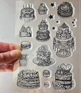 Clear Stamps CAKES DESSERTS Wedding Birthday Cupcake Rubber Stamping Card Making - Picture 1 of 6