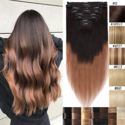 Clearance 100% Remy Human Hair Extensions Clip In Full Head Weft 8-24" Ombre US - Image 1 of 4