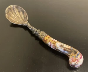Antique 19th Century German 800 Silver Gilded Porcelain Spoon Shell Bowl - Picture 1 of 4