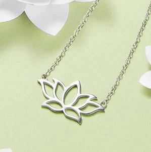 Collar FLOR DE LOTO.- Plata de ley 925 maciza - Cadena Rolo con extensión - 1,9 g - Imagen 1 de 3