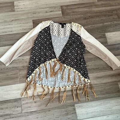 Cárdigan Suéter Ali Miles Flecos Frente Abierto Cascada Crochet Pequeño Grande PL Foto 1 de 4