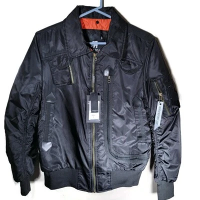 American Stitch Men's Jacket Size Small Black Satin Nylon Patch Flight Bomber - Изображение 1 из 4