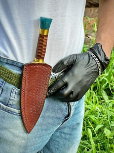 USA EDC Handmade Pancake Straight Fix Blade FOLDING Knife Leather Sheath P010 - Picture 1 of 5