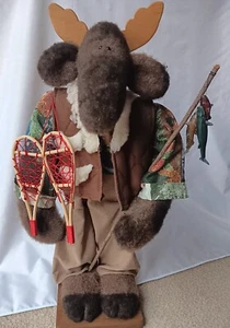 'Mooseing Around' Fishing Moose Plush Stuffed Animal Standing Shelf Mount 20" - Picture 1 of 4