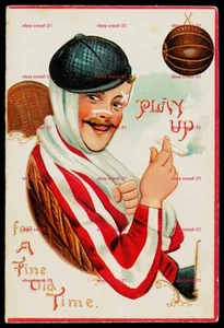 TARJETA DE FELICITACIÓN DEPORTIVA VINTAGE c1908 FÚTBOL JUGAR DEPORTES - Imagen 1 de 3