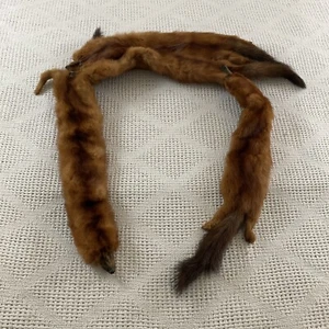 Mink Pelt Stole Four Full Connecting Red Minks Tails Feet Mouth Clip Vintage - Picture 1 of 7