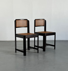 Pair of Mid-Century Modern Stained Beechwood and Wicker Cane Dining Chairs, 60s