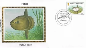 Fish Fishing Huge Ocean Sunfish Guernsey GB Clean Gold Colorano Silk FDC 1985 - Picture 1 of 1